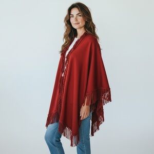 COLDWATER CREEK - NEW WITH TAGS - THE ANNABEL FRINGE‎ SHAWL - DEEP RED -